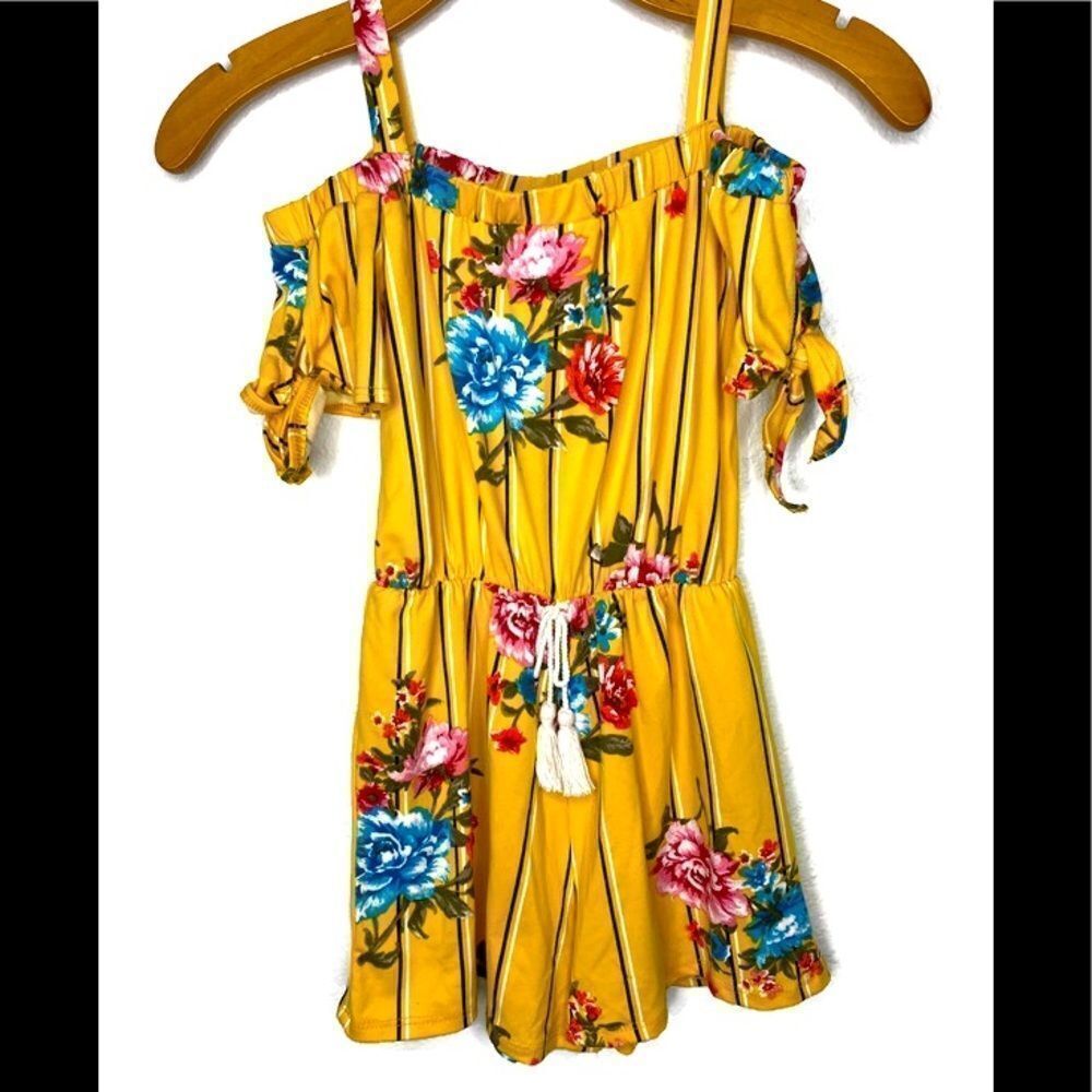 Heart & Arrow Yellow Romper W/ Floral Print 7/8